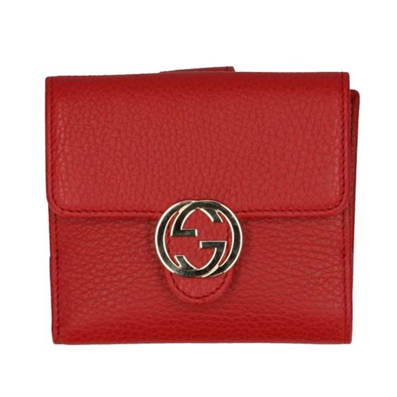 Gucci Interlocking G W Hook Leather Bi-Fold Wallet Red - Picture 1 of 7